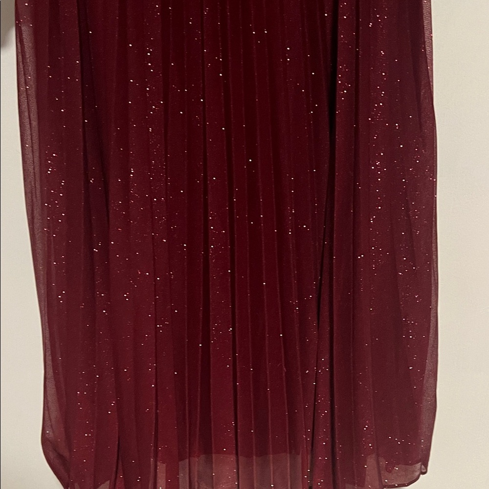 Maison Tara Burgundy Long Sleeve Dress with Sparkle - Picture 5 of 7